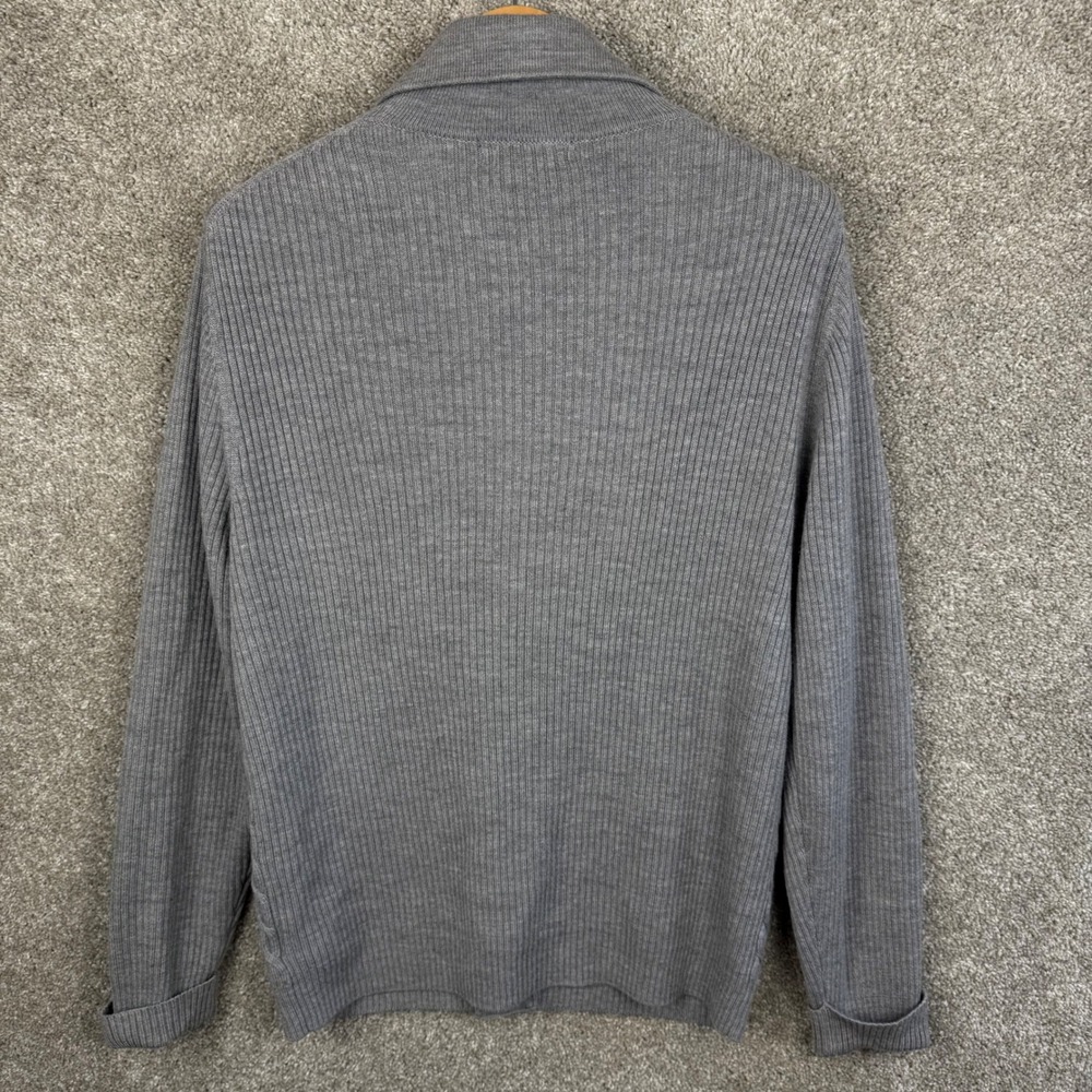 Brooks Brothers Fleece Gray 100% Merino Wool Cable Knit Shawl Cardigan Mens XL - Picture 4 of 7